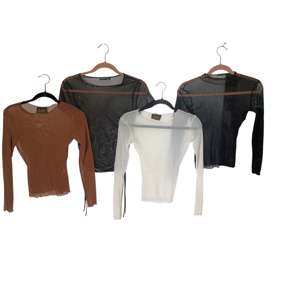 Vintage Womens Sheer Mesh Top Bundle On Your Own 21 Black White Brown M/S